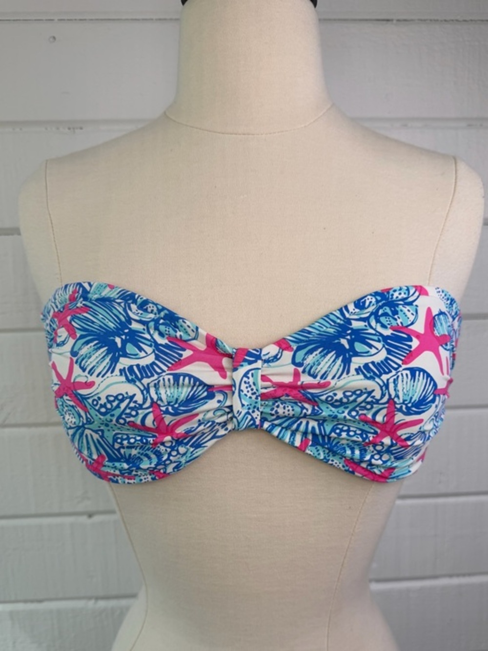 Lilly Pulitzer Bandeau Bikini Top She She Shells Small white pink blue